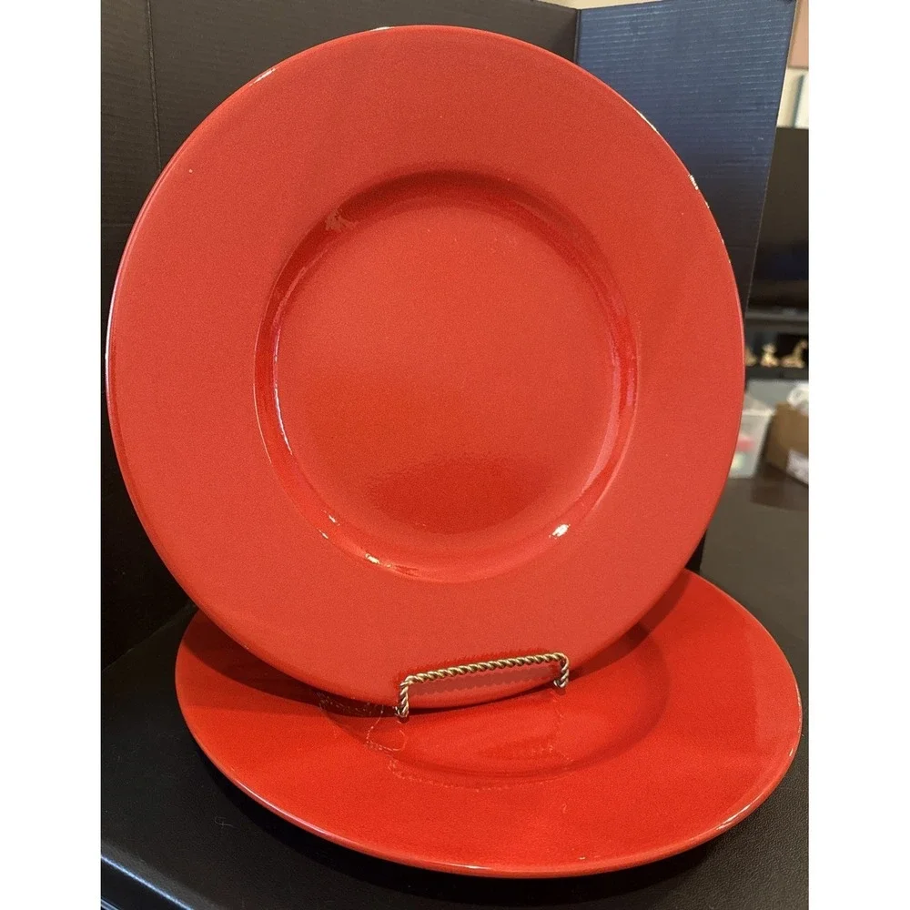 Pier 1 Earthenware‎ Red Charger Plate Platter Spain 13 Inch Holiday Set Of 2